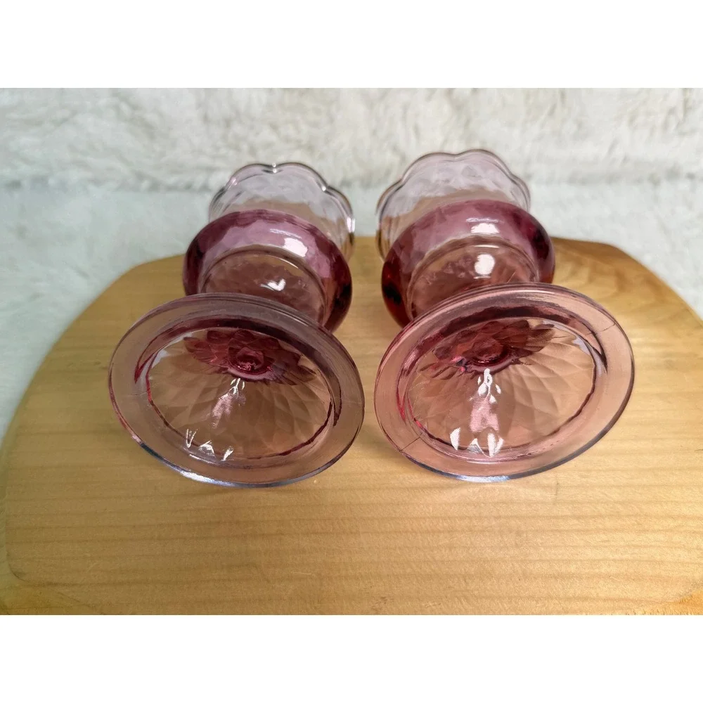 Vintage Pink Depression Glass Votive Candle Holders Tulip Scalloped Set of 2